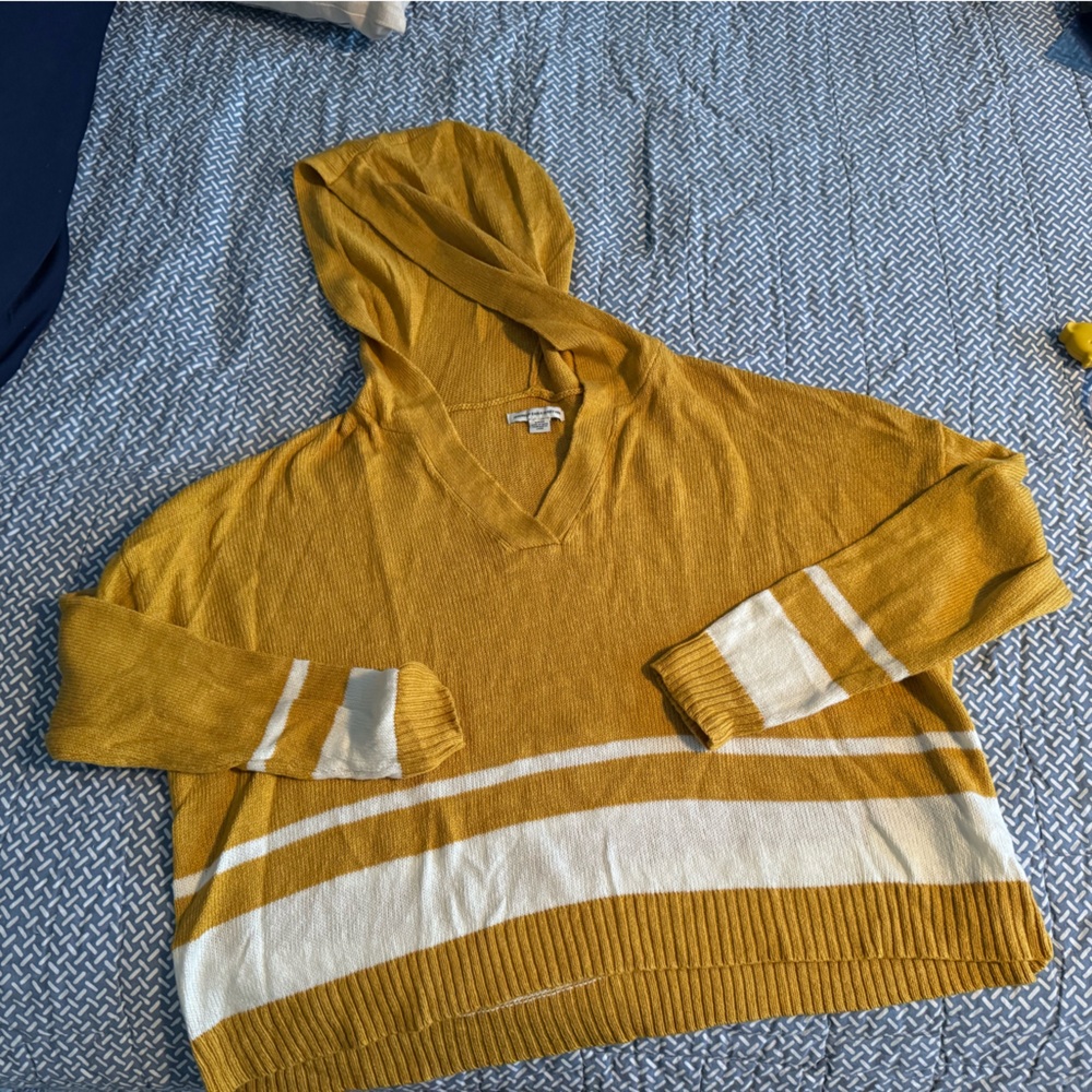 American Eagle Outfitters Mustard Knit Hooded Sweater